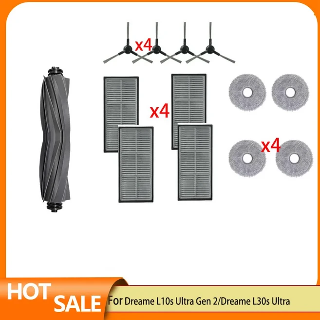 Dreame L10s Ultra Gen 2 Pro 액세서리 부품 메인 롤러 사이드 브러시 HEPA 필터 천 먼지 봉투, 14 set7