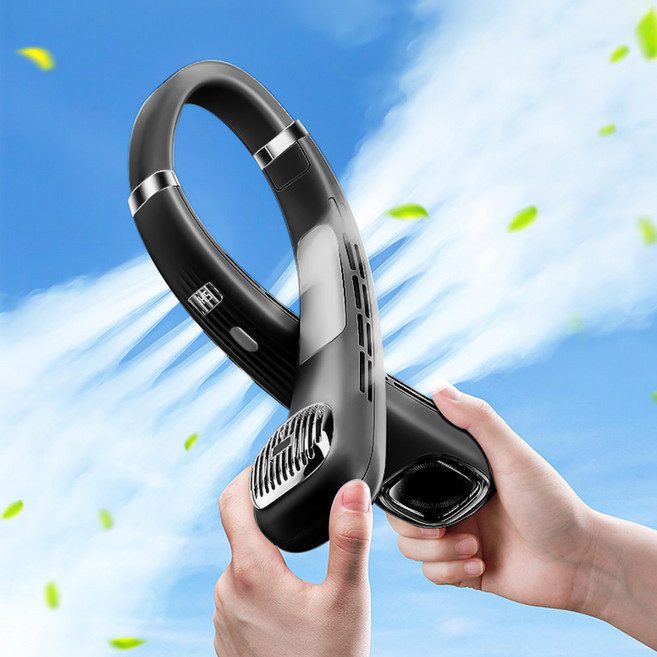 [한정특가] SMIRIA 넥밴드 선풍기 넥선풍기 캠핑 목선풍기 저소음 8단 조절 넥풍기, 블랙