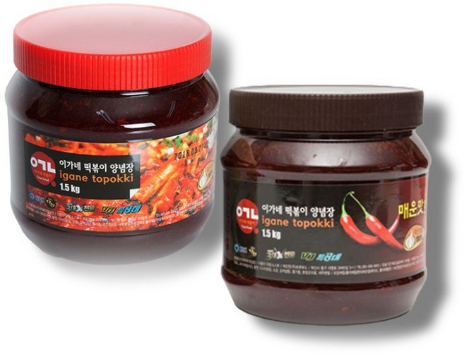 이가네 떡볶이 만능 양념장 기본맛 1.5kg + 매운맛 (비빔장 고추장 매운 볶음 양념), 2개