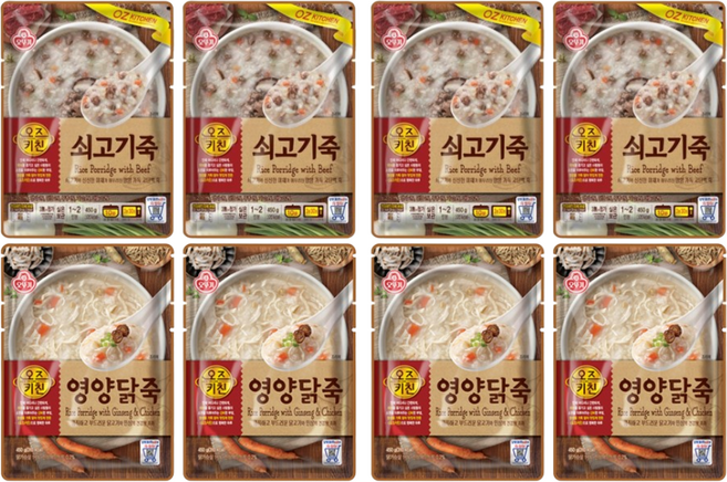 오뚜기 오즈키친 죽 2종 각 4개 영양닭+쇠고기, 1세트