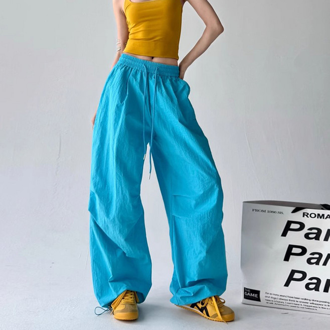 FANSYLI 여성 트레이닝 와이드 팬츠 봄 가을 빈티지 카고 바지 패션 주름 캐주얼 바지 아웃도어 러닝 트레이닝 바지 댄스 바지 W2512D17