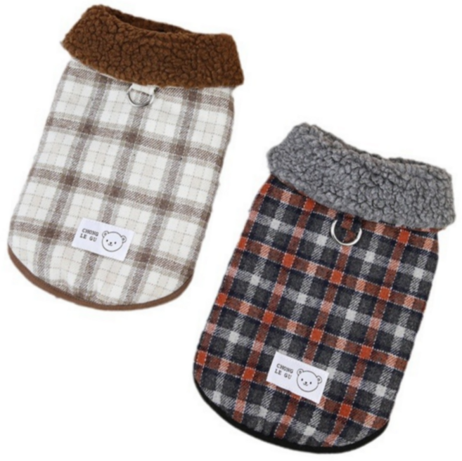 MOJINI 애견털무스탕 애견털조끼 털베스트 방한조끼 체크털베스트, 아이보리체크, 1개
