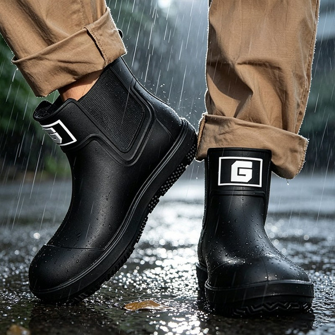YANGTA 남성용 숏 레인부츠 스타일리시 미끄럼 방지 방수 작업용 워터슈즈