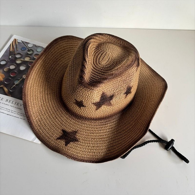 西部牛仔草帽可摺疊夏季度假出遊登山防曬遮陽帽大帽檐女騎士帽男