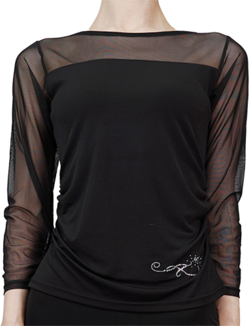 팔색조댄스 스포츠댄스복 베이직 시스루 티셔츠