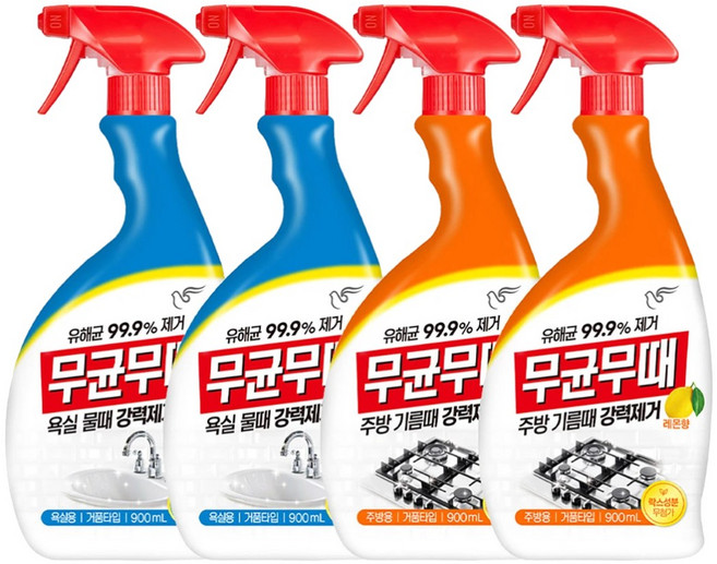 피죤 무균무때 세정제 - 욕실용 & 주방용, 4개, 900ml