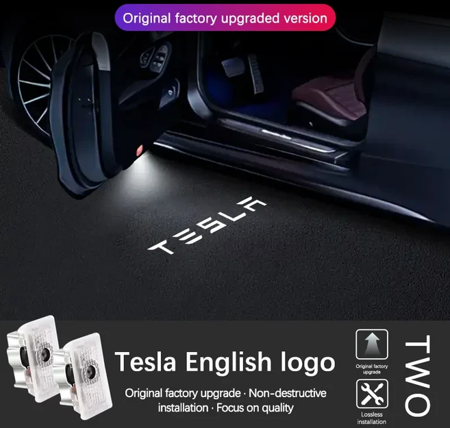 테슬라 모델 3 S X Y LED 로고 프로젝터 퍼들 라이트 초고휘도 웰컴 3D 레이저 고스트 섀도우, 01 2PCS, 06 Logo C