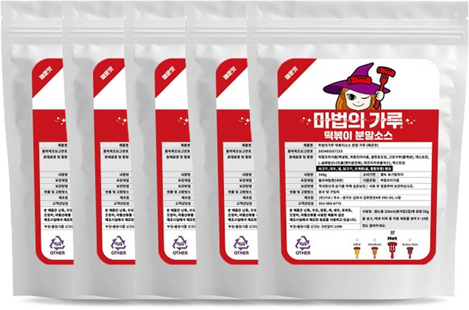 마법의가루 떡볶이 소스 분말 가루 매운맛, 100g, 5개