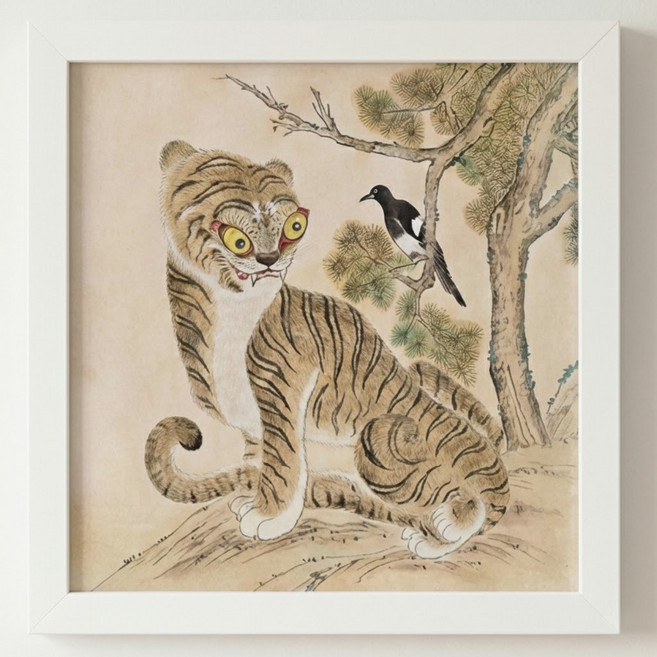 액운을막아주는 호랑이 액자 호작도 재물운 돈들어오는 인테리어, 화이트