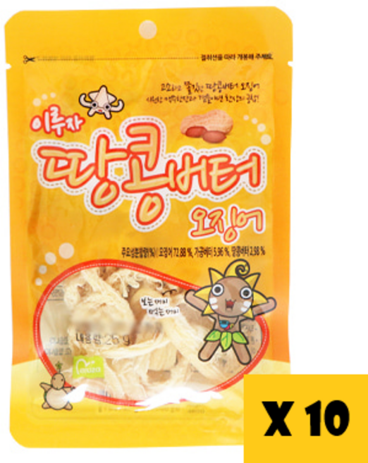금한산업 이루자 땅콩버터오징어 25g 맥주안주 마른안주 혼술안주 영화관간식, 10개