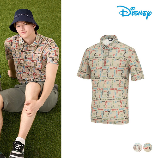 디즈니골프 남성골프웨어 남성골프티셔츠 남성 아트웍 패턴 반팔 카라 티셔츠 DP2MTS042B_SC