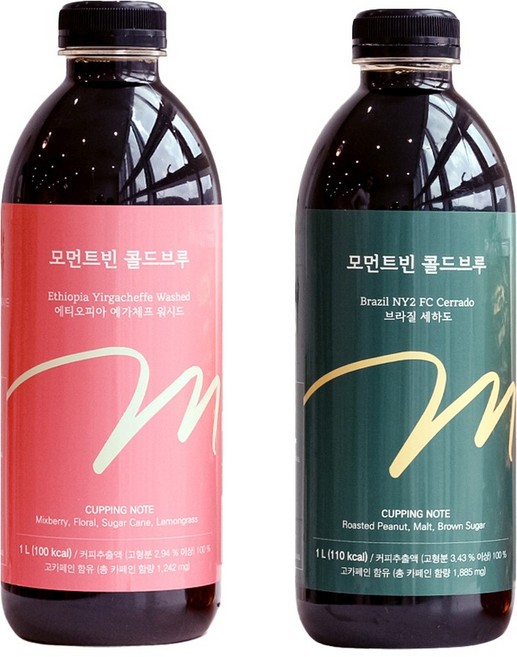 모먼트빈 콜드브루 1L X 2병 프리미엄 더치커피 원액 액상 커피 선물 답례품 에티오피아, 에티오피아 / 브라질, 1개입