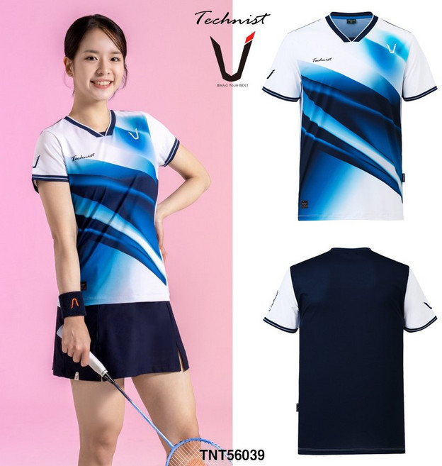 테크니스트 배드민턴 남성 여성 티셔츠 반팔 상의 블루 화이트 TNT56039 경기복