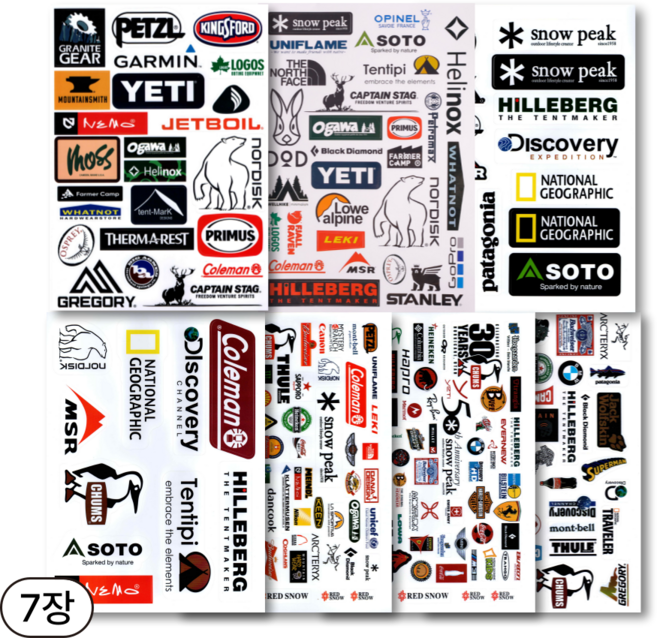캠핑스티커 방수 감성 로고 폴딩박스 쿨러 캐리어 데코스티커, 1세트, C(7장)