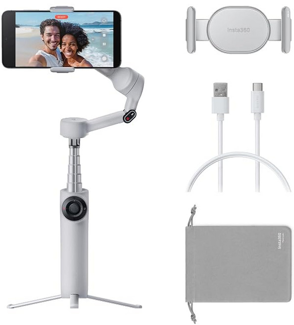 Intsa360 Flow 2 스마트폰 짐벌 회색 | 접이식 AI 스마트폰 짐벌 여러 사람 추적 삼각대/셀카 막대 내장 NFC 원탭 iPhone/Android 대응 여행/스포츠 추적, 상세페이지 참조, 상세페이지 참조, CINSABQA