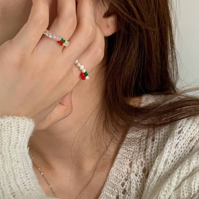 도모아 홍대온니-체리 여성 비즈 반지 비즈팔찌 원석 팔찌 커플반지 우정반지 비즈반지 실반지 꽃반지 우정 선물