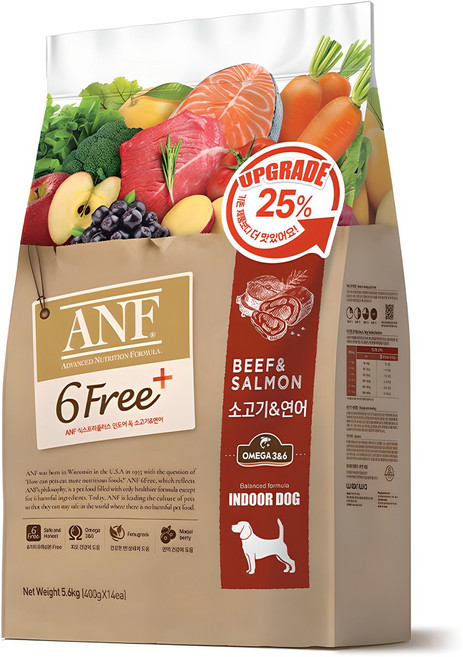 ANF 전연령 독 식스프리 플러스 레드 건식사료, 소+연어, 5.6kg, 1개