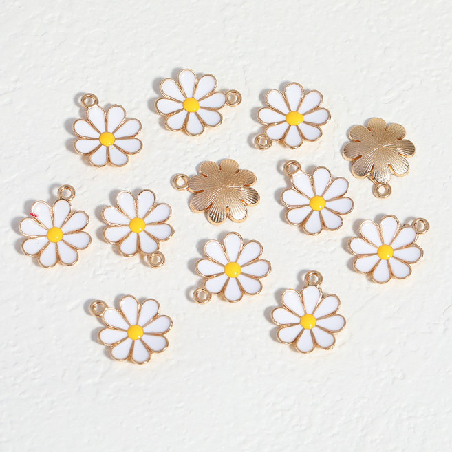 데이지 꽃 펜던트 20개입 팔찌 목걸이 키링 만들기 공예용, 화이트, 1개