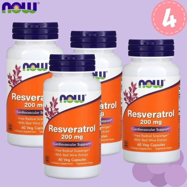 나우푸드 레스베라트롤 200mg 60캡슐 4통, 4개, 60정 - 쿠팡