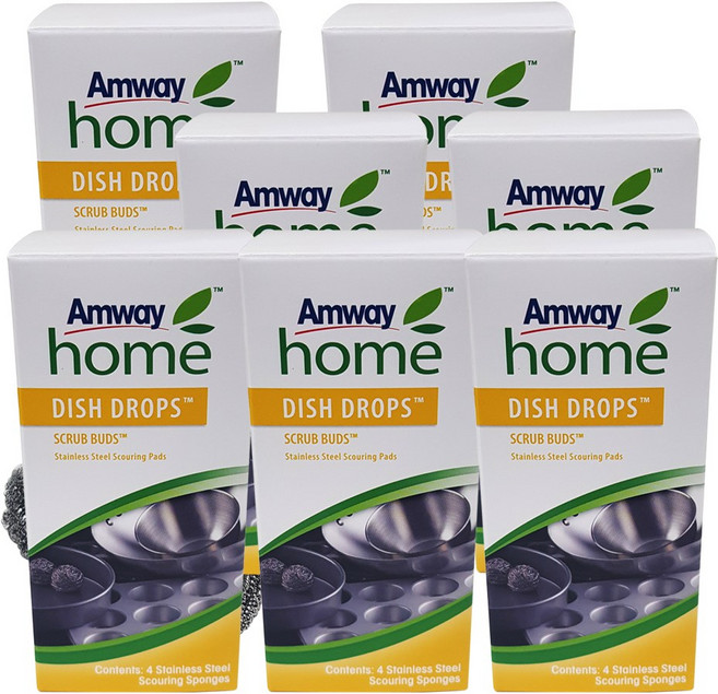 암웨이 디쉬 드랍스 스크럽버즈 스테인레스 스틸 수세미, 7세트, 4개입