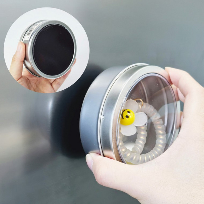 OD 부착형 소품 원형 정리 마그네틱 틴케이스 다목적 투명창