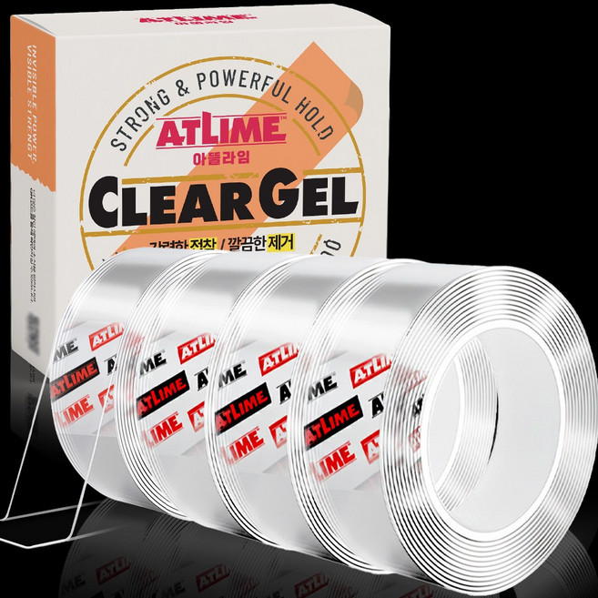 아뜰라임 클리어겔 자국없는 초강력 실리콘 양면 테이프 3cm x 5m, 투명, 4개