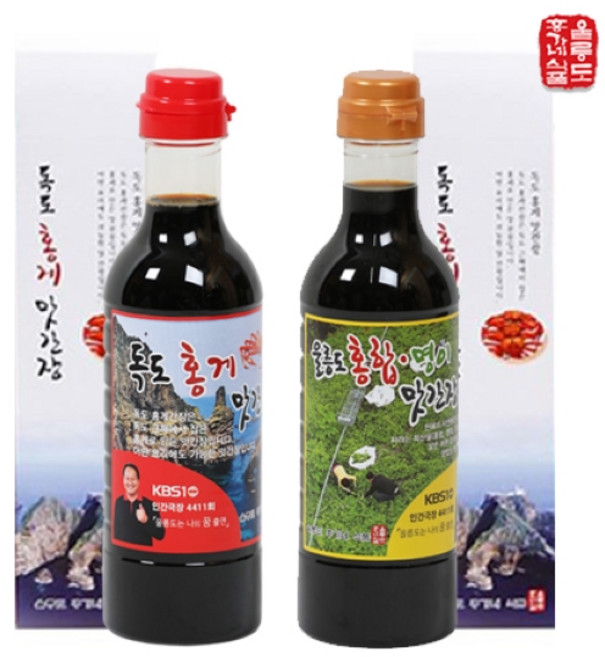 울릉도 홍게 명이 홍합 만능 맛간장 선물세트 520g x 2병 선물케이스 포함, 1세트