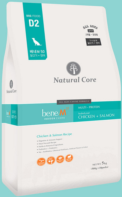네츄럴코어 강아지 베네 M50(2kg 5kg 10kg) M32변냄새 개선(7.2kg), 닭+연어, 2kg, 1개