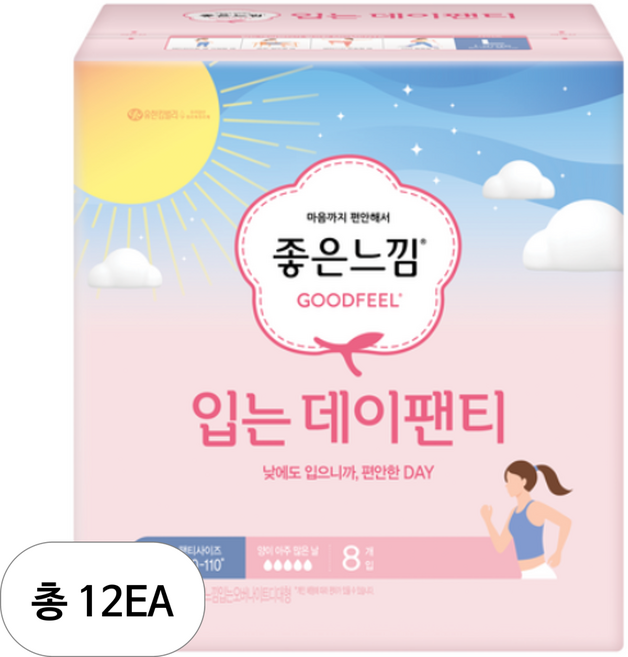 좋은느낌 입는 데이팬티 생리대, 대형/슈퍼, 8개입, 12개