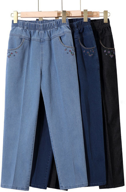 꽃소담 여성 봄가을 청바지 하이웨스트 밴딩 롱팬츠 마마팬츠 할머니팬츠 60대 70대 80대 HZHF26A536