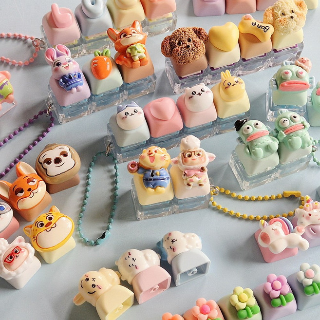 귀여운 포인트 키캡 LED클릭커 키링 키보드 키캡버튼 교체형, set 08