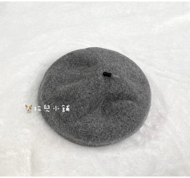 拉兒小舖 羊毛混紡皮革拼接貝雷帽 復古小畫家帽