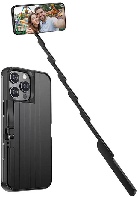 이호무 2in1 셀카봉 핸드폰 케이스 스마트폰 거치대 일체형, 1개, 블랙, iPhone 15