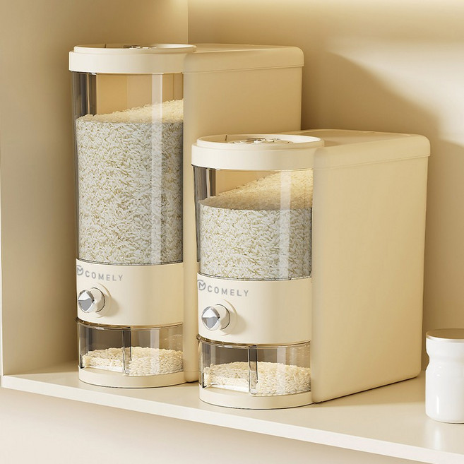 코믈리 원터치 계량 다용도 밀폐 쌀통, 1개, 크림 화이트