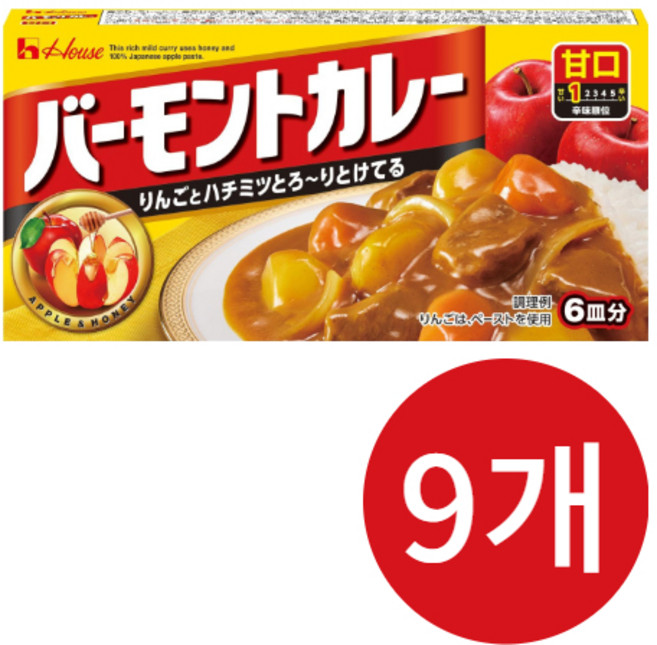 하우스푸드 바몬드 카레 순한맛, 9개, 115g