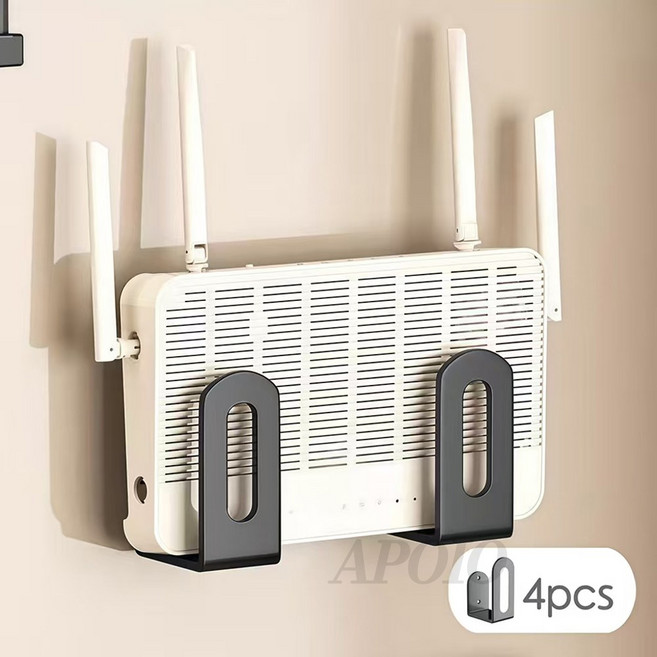 APOIO 다용도 무타공 공유기 셋톱박스 거치대 멀티탭 정리대, 4개, 블랙