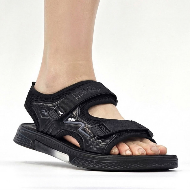 에버라스트 남자 발편한 쿠션 샌들 벨크로 스트랩 아웃도어 스포츠 남성 여름 신발 경량 메쉬 신발 데일리 비치 해변 푹신한 샌달