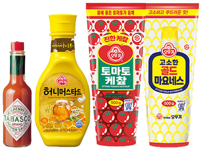 오뚜기 소스4종 (마요네즈500g + 케찹500g + 허니머스타드265g+타바스코60ml), 1세트