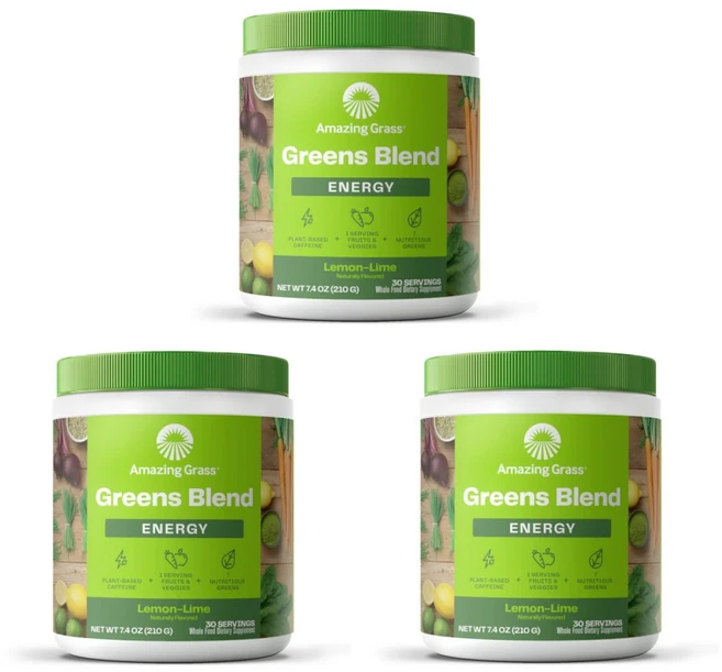 Amazing Grass 그린 블렌드 에너지 녹색 채소 추출 파우더 레몬 라임 맛 Greens Blend Energy, 210g, 3개 - 쿠팡