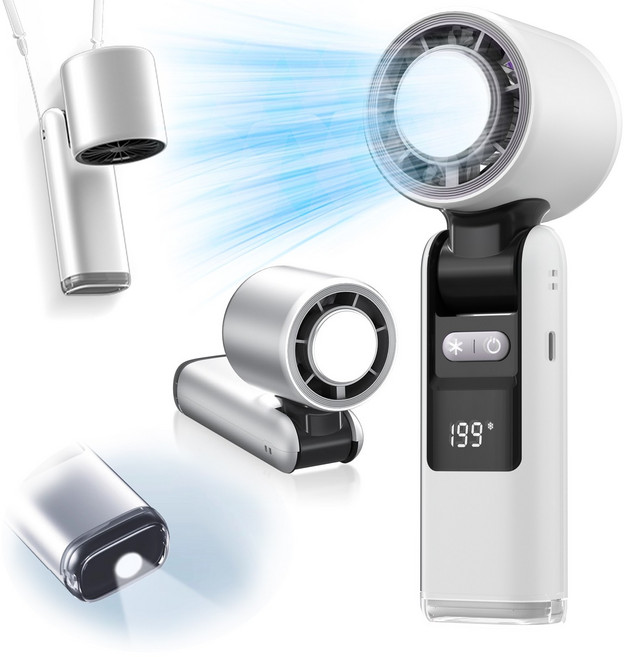 KEXMOO 휴대용 에어컨 손선풍기 급속냉각 무선 접이식 BLDC 핸디형 선풍기 199단, 화이트