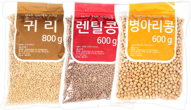 밥선생 귀리+렌틸콩+병아리콩 3종 총 2kg, 1개