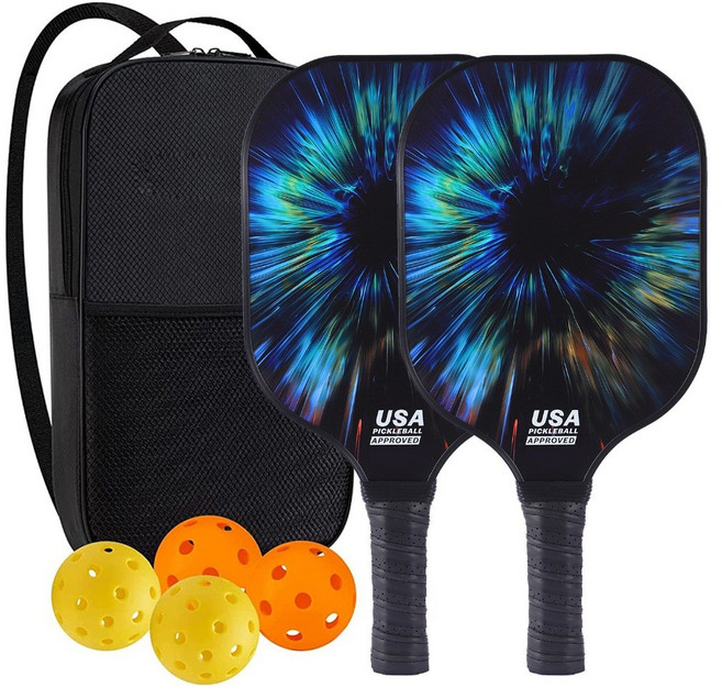 CB 嚴選 匹克球拍組，USA Pickleball專業認證，玻璃纖維材質，含2支球拍、4顆球與專用收納包，親子娛樂運動首選, 1個, 銀河疾影【2支球拍+4球+收納包】, 銀河疾影