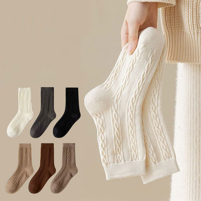 쓸리보 여성 양말 포인트 꽈배기 니트 6켤레 세트