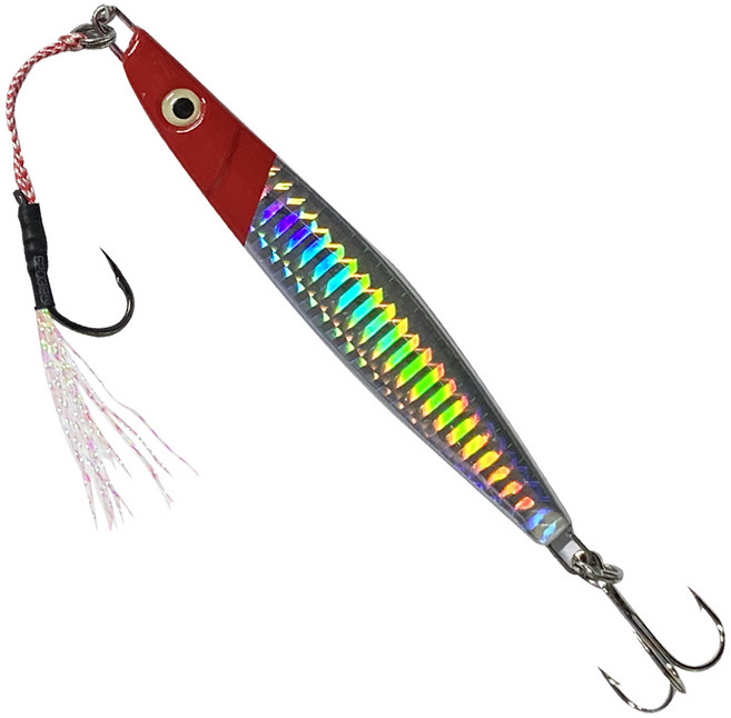 오아시 / 메탈 지그 레드 헤드 2개 세트 / 월등한 조과의 레인보우 실버 홀로그램 / 강도 높고 예리한 트레블 훅 / 리얼 유선형 바디 / 레인보우 틴셀과 어시스트 훅의 조합, 레드 헤드 2개입, 1세트, 80g