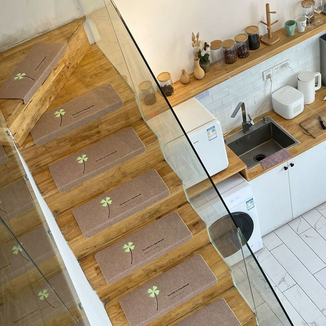 계단미끄럼방지 안전매트 논슬립 계단매트 슬개골탈구방지패드 야광매트 70*22*4.5cm 5장, 야광클로버베이지, 5개