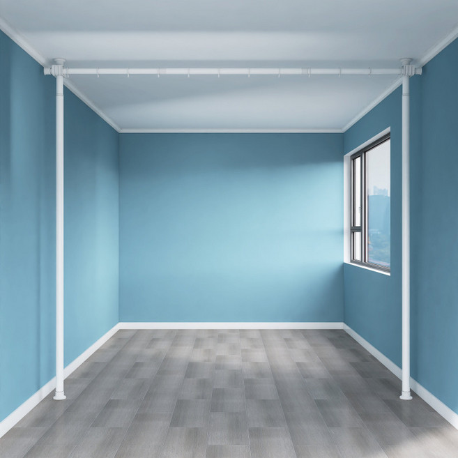 길이 조절 커튼봉 스텐 압축 천장 바닥 고정 지지대, 2.6-3.1m 봉 1개+가로대 2개