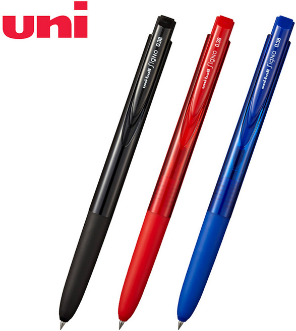 유니 시그노 RT1 노크식 볼펜 혼합 3개 (블랙 1개 레드 1개 블루 1개), 0.38 혼합  (UMN-155-38 흑1 적1 청1)
