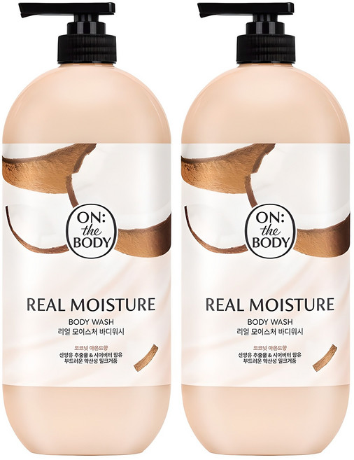 온더바디 리얼 모이스처 바디워시 코코넛 아몬드향, 900g, 2개