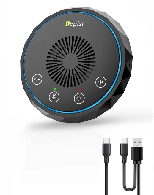 USB&Type-C 스피커폰 스피커 마이크 터치 버튼 360 ° 회의용 무지향성 픽업 Skype Zoom 컴퓨터 마이크, 01 Black