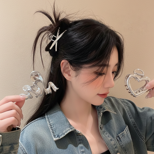 쥬띠크 3개세트 실버 반머리 중형 집게핀